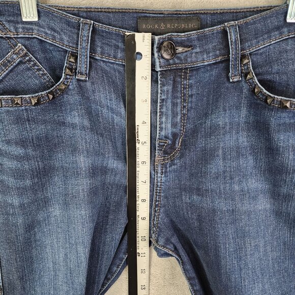 Womens Rock & Republic Blue Denim Jeans w/ Studded Pockets Mid Rise Size 12 - Picture 7 of 11